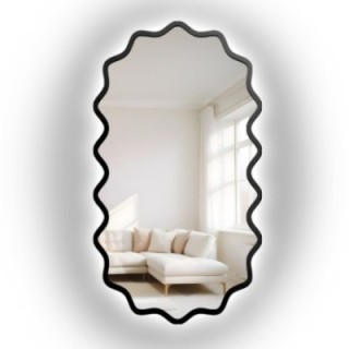 Oválné zrcadlo v vlnitém rámu z MDF s podsvícením – AQUARELLE ELORA LED