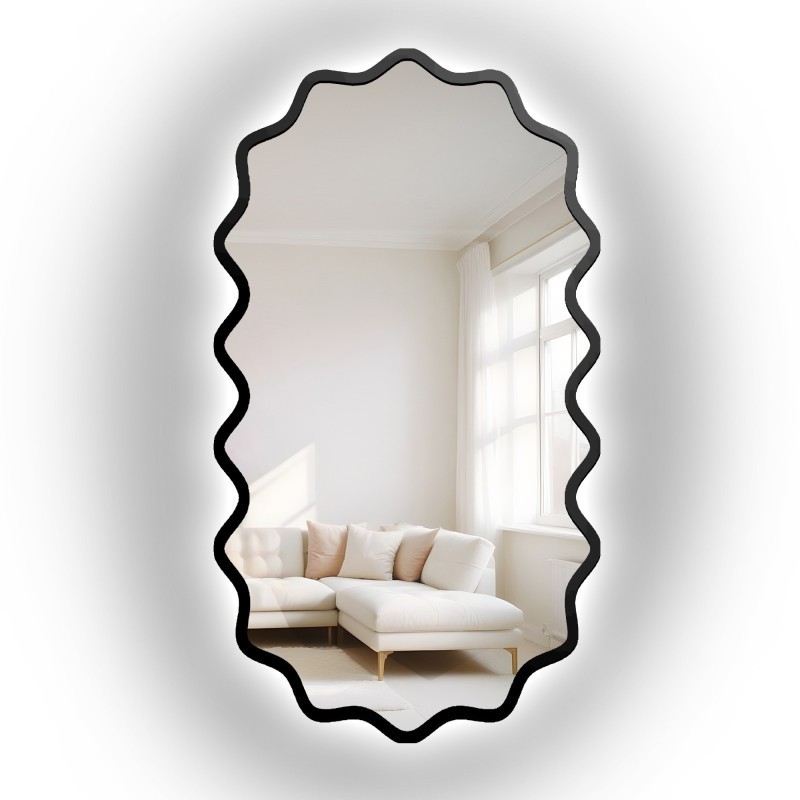 Oválné zrcadlo v vlnitém rámu z MDF s podsvícením – AQUARELLE ELORA LED