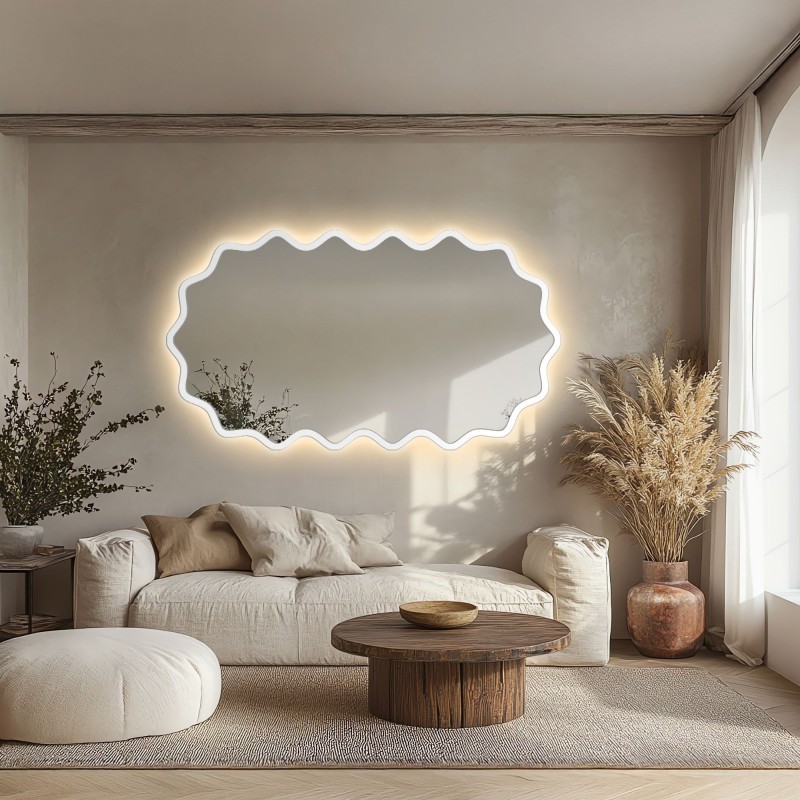 Oválné zrcadlo v vlnitém rámu z MDF s podsvícením – AQUARELLE ELORA LED