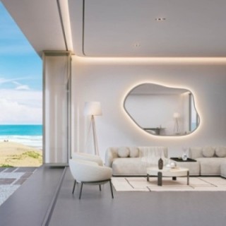 Zrcadlo s organickým tvarem v kašmírovém rámu z MDF s podsvícením – MARIS FOAM LED V RÁMU