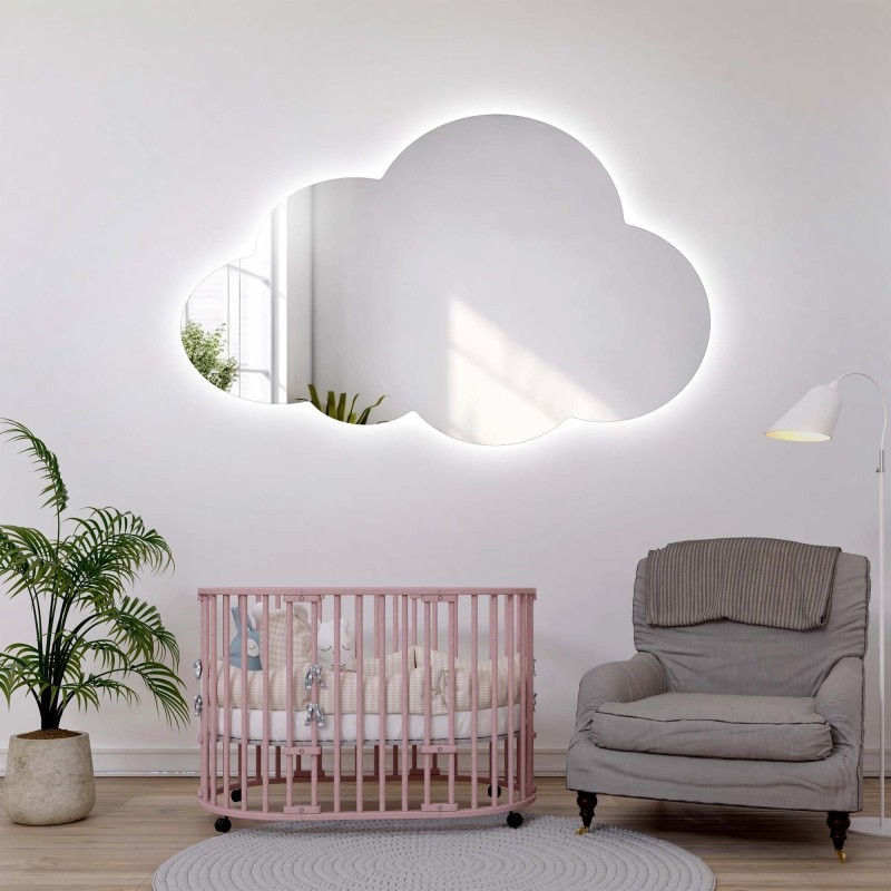 Zrcadlo do dětského pokoje ve tvaru mráčku s podsvícením – CLOUD LED