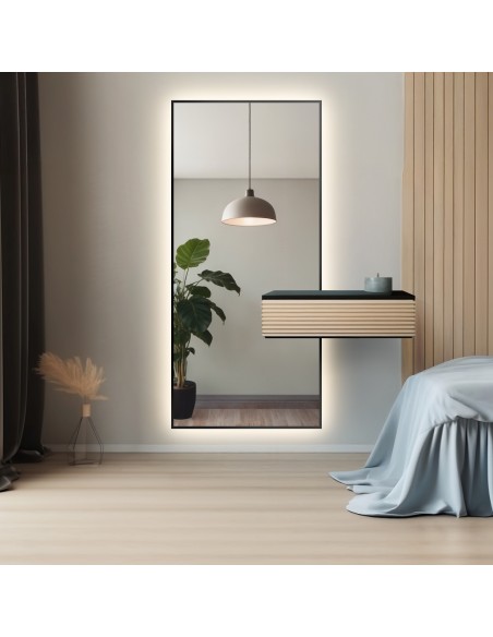 Moderní zrcadlo v rámu s výřezem pro skříňku s LED podsvícením 1503