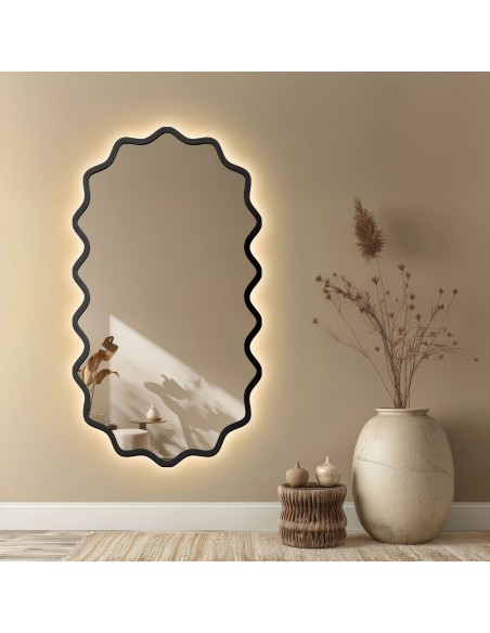 Oválné zrcadlo v vlnitém rámu z MDF s podsvícením – AQUARELLE ELORA LED