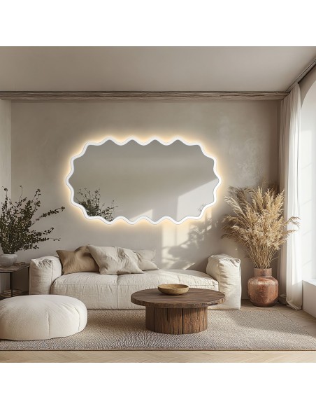 Oválné zrcadlo v vlnitém rámu z MDF s podsvícením – AQUARELLE ELORA LED