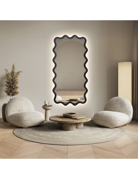 Obdélníkové zrcadlo v vlnitém rámu z MDF s podsvícením – AQUARELLE MARELLA LED