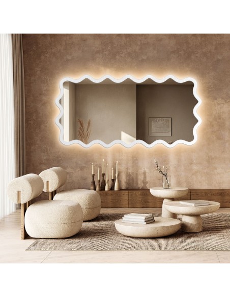 Obdélníkové zrcadlo v vlnitém rámu z MDF s podsvícením – AQUARELLE MARELLA LED