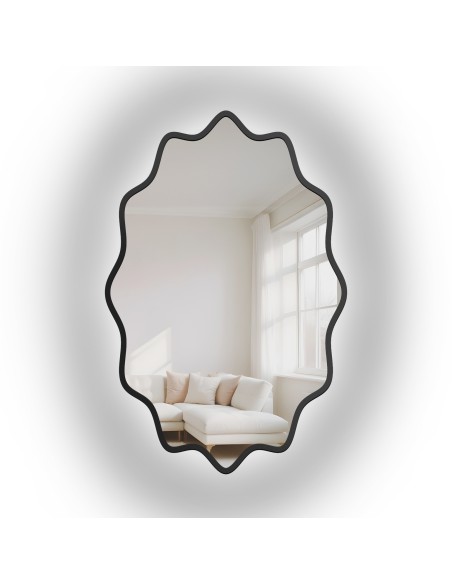Eliptické zrcadlo ve vlnitém rámu z MDF s podsvícením – AQUARELLE ELVA LED
