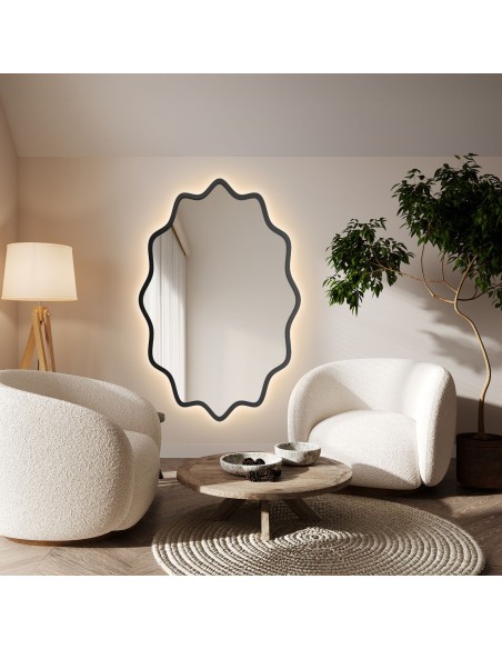 Eliptické zrcadlo ve vlnitém rámu z MDF s podsvícením – AQUARELLE ELVA LED