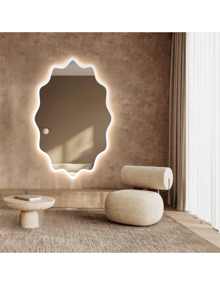 Eliptické zrcadlo ve vlnitém rámu z MDF s podsvícením – AQUARELLE ELVA LED
