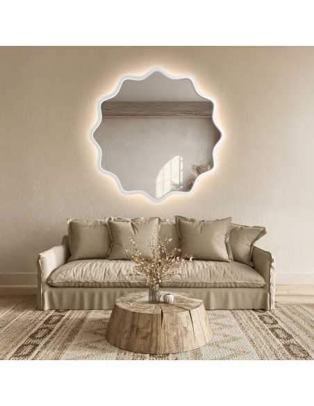Kulaté zrcadlo v vlnitém rámu z MDF s podsvícením – AQUARELLE NAYA LED