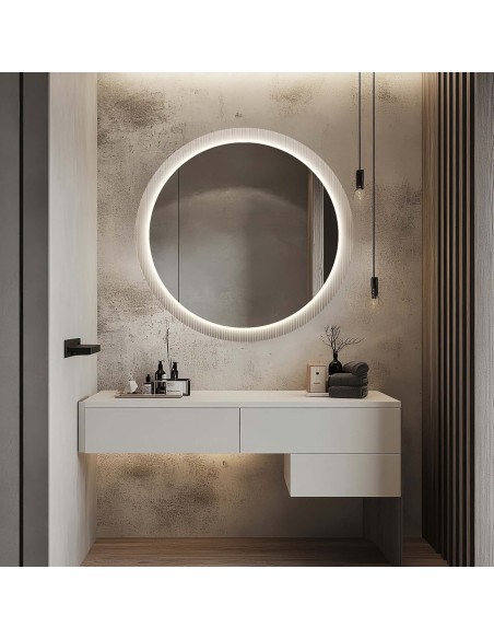 Kulaté zrcadlo na ornamentálním skle Visiosun Classic s osvětlením - LUXORA GLIMMER LED