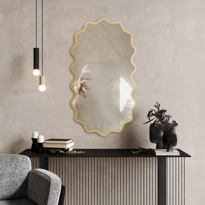 Oválné zrcadlo ve vlnitém MDF rámu – AQUARELLE ELORA