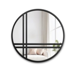 Kulaté zrcadlo s muntinovými lištami v černém matném mdf rámu - OKTAN II - barva rámu dle vašeho výběru