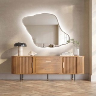 Zrcadlo s organickým tvarem v kašmírovém rámu z MDF s podsvícením – MARIS DUNE LED V RÁMU