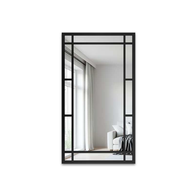 Loftové zrcadlo s mřížkou v černém rámu z MDF – SET