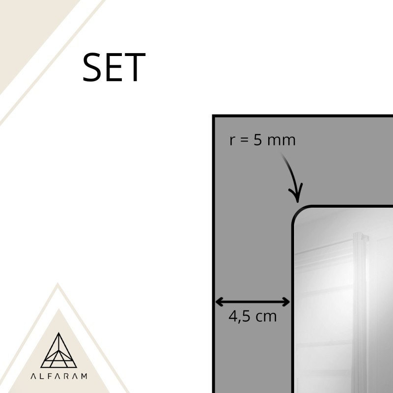 Loftové zrcadlo s mřížkou v černém rámu z MDF – SET