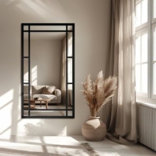 Loftové zrcadlo s mřížkou v černém rámu z MDF – SET