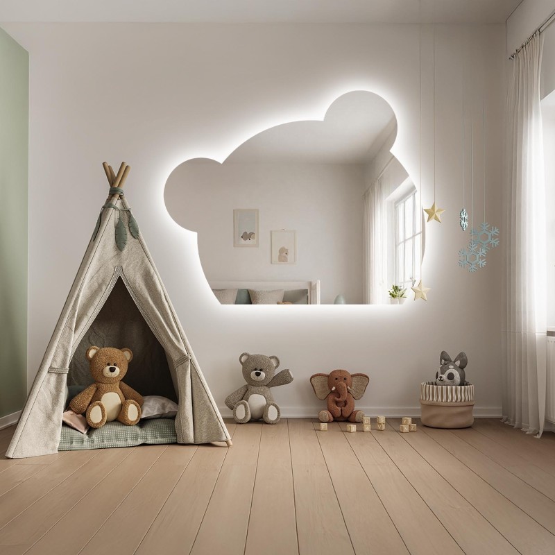 Zrcadlo do dětské koupelny s podsvícením – PANDA LED