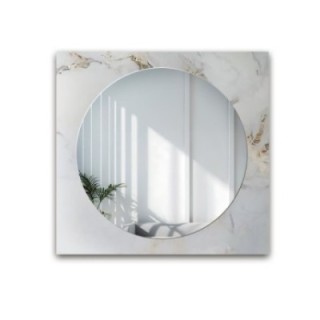 Kulaté zrcadlo na čtvercovém bílo-zlatém mramoru – MARBLE BIANCO