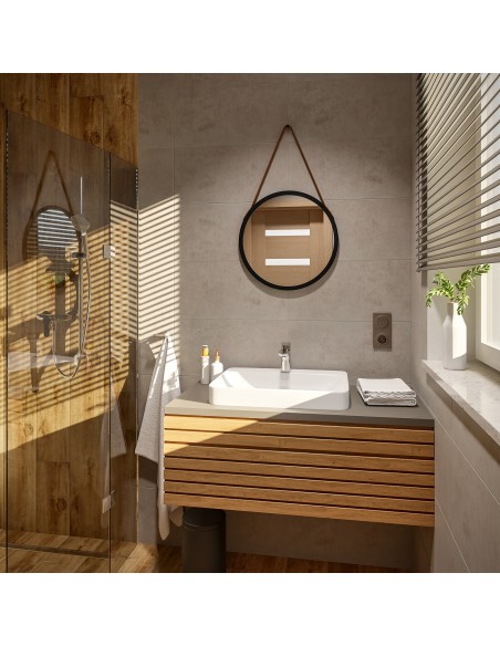 Kulaté zrcátko v černém matném rámu na hnědém koženém řemínku - OTTO PASEK BRONZE - barva rámu dle vašeho výběru