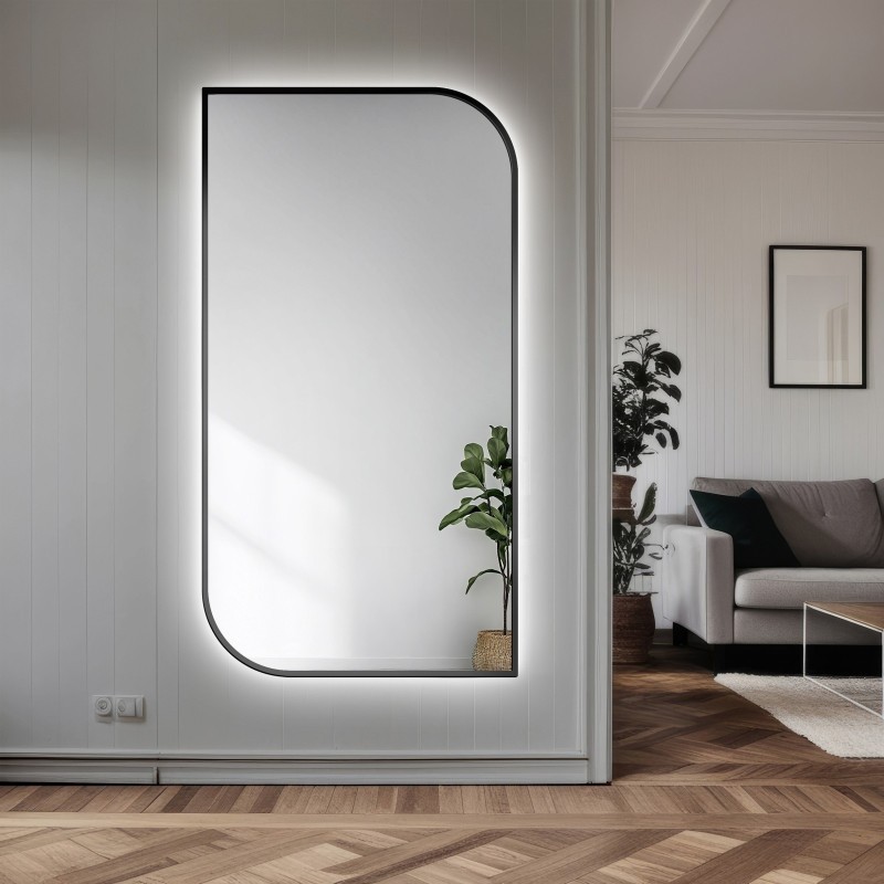 Zrcadlo v černém rámu MDF SLIM s osvětlením - LED SLZA - barva rámu dle vašeho výběru