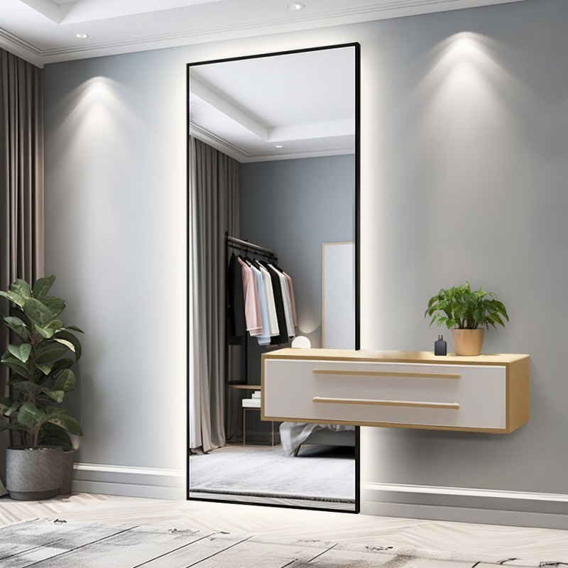 Moderní zrcadlo v rámu s výřezem pro skříňku s LED podsvícením 1503