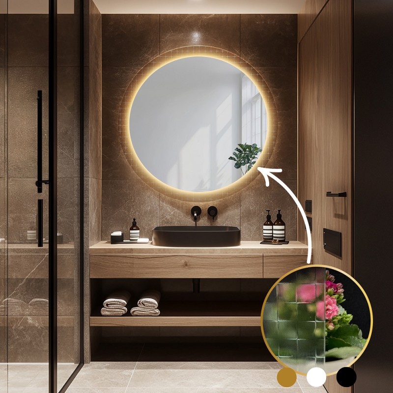 Kulaté zrcadlo na ornamentálním skle Master Flex s osvětlením - LUXORA FROSTED LED