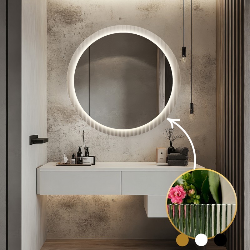 Kulaté zrcadlo na ornamentálním skle Visiosun Classic s osvětlením - LUXORA GLIMMER LED