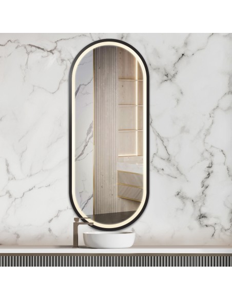 Oválné zrcadlo v mdf rámu s osvětlením - OSKAR LED II