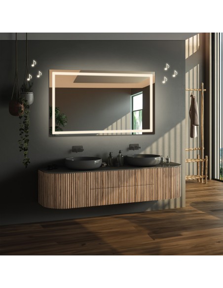 Obdélníkové koupelnové zrcadlo s reproduktorem bluetooth - EMI LED PREMIUM