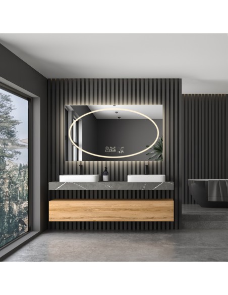 Koupelnové obdélníkové zrcadlo s meteorologickou stanicí - MELISA LED PREMIUM