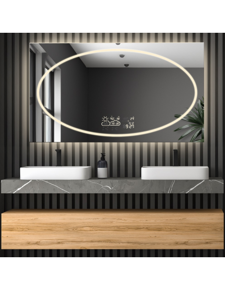 Koupelnové obdélníkové zrcadlo s meteorologickou stanicí - MELISA LED PREMIUM