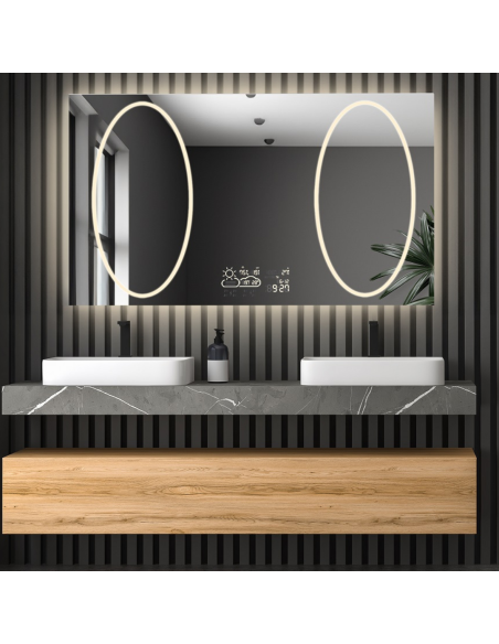 Koupelnové obdélníkové zrcadlo s meteorologickou stanicí - MELISA II LED PREMIUM