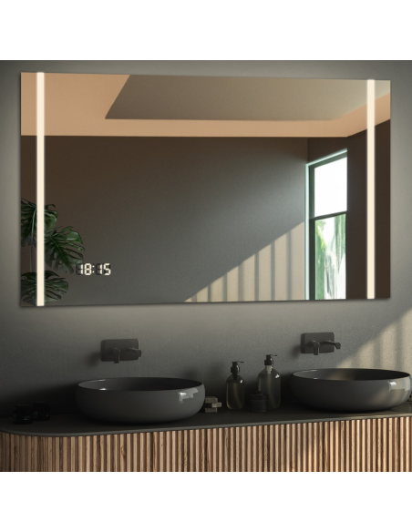 Koupelnové obdélníkové zrcadlo s digitálním hodinami - FLAWIA LED PREMIUM