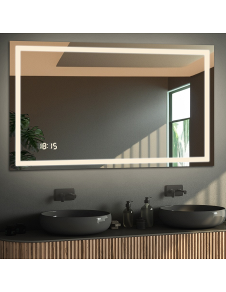 Koupelnové obdélníkové zrcadlo s digitálním hodinami - EMI LED PREMIUM