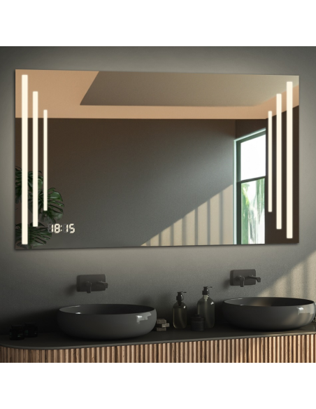 Koupelnové obdélníkové zrcadlo s digitálním hodinami - ALIS LED PREMIUM