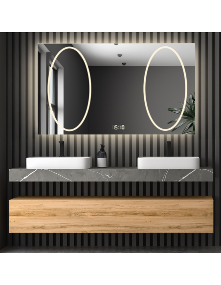 Koupelnové obdélníkové zrcadlo s digitálním hodinami - MELISA II LED PREMIUM