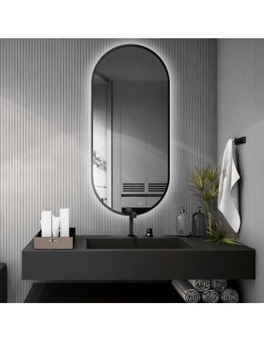 Oválné zrcadlo v černém rámu MDF SLIM s osvětlením - OLI LED - barva rámu dle vašeho výběru