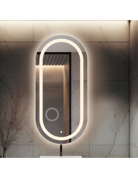 Koupelnové oválné zrcadlo se zoomem a vypínačem - HOLI LED PREMIUM