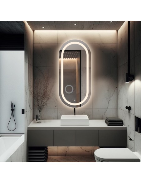 Koupelnové oválné zrcadlo se zoomem a vypínačem - HOLI LED PREMIUM