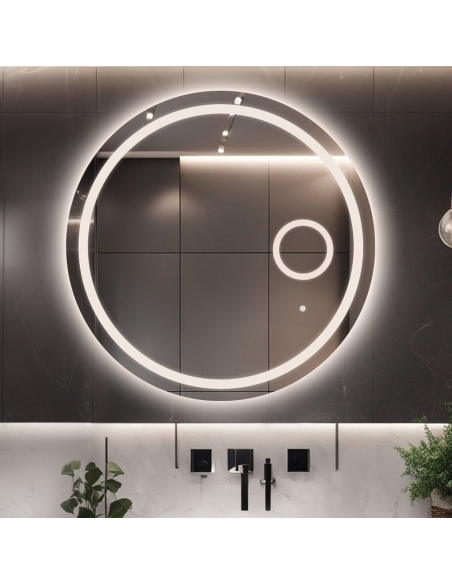 Koupelnové kruhové zrcadlo s led zoom zrcadlem - MAIA LED PREMIUM