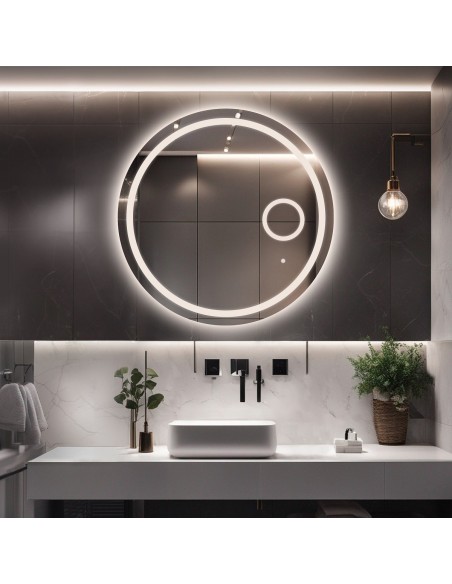 Koupelnové kruhové zrcadlo s led zoom zrcadlem - MAIA LED PREMIUM