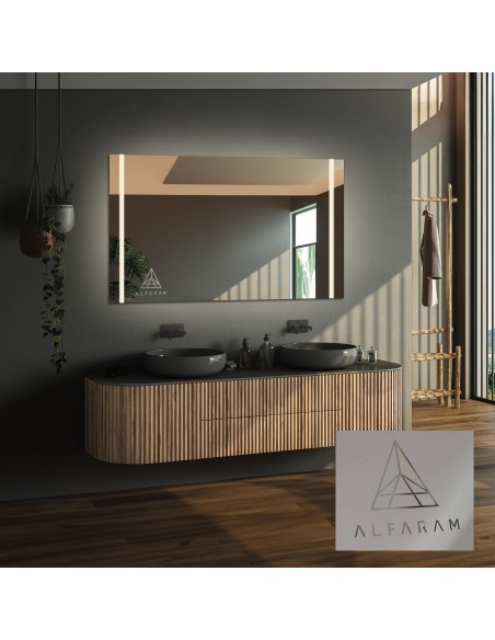 Obdélníkové koupelnové zrcadlo s logem - FLAWIA LED PREMIUM