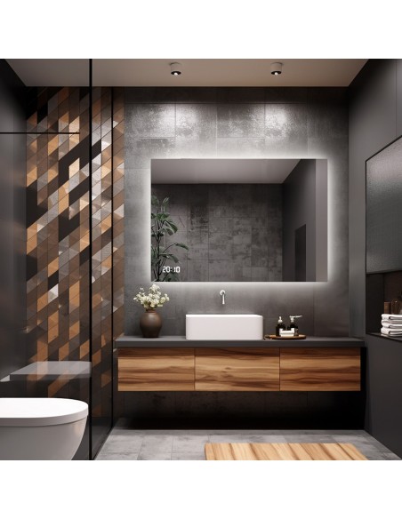 Obdélníkové koupelnové zrcadlo s digitálním hodinami - AGIS LED PREMIUM