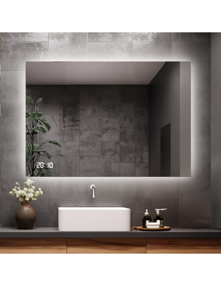 Obdélníkové koupelnové zrcadlo s digitálním hodinami - AGIS LED PREMIUM