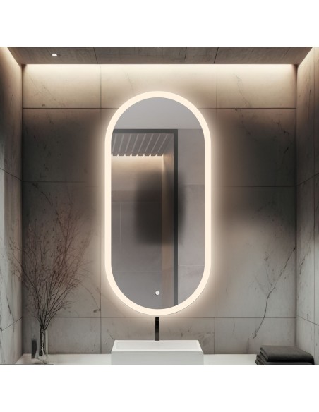 Oválné koupelnové zrcadlo s protiparovou matou - ROMI LED PREMIUM