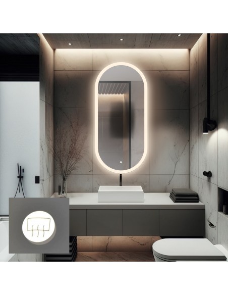 Oválné koupelnové zrcadlo s protiparovou matou - ROMI LED PREMIUM