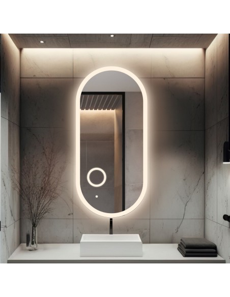 Oválné koupelnové zrcadlo s led zoom zrcadlem - ROMI LED PREMIUM