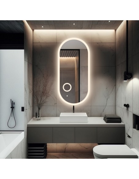 Oválné koupelnové zrcadlo s led zoom zrcadlem - ROMI LED PREMIUM