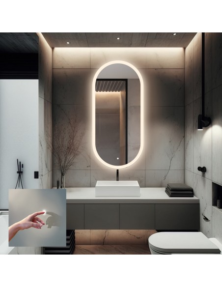 Oválné koupelnové zrcadlo s vypínačem - ROMI LED PREMIUM